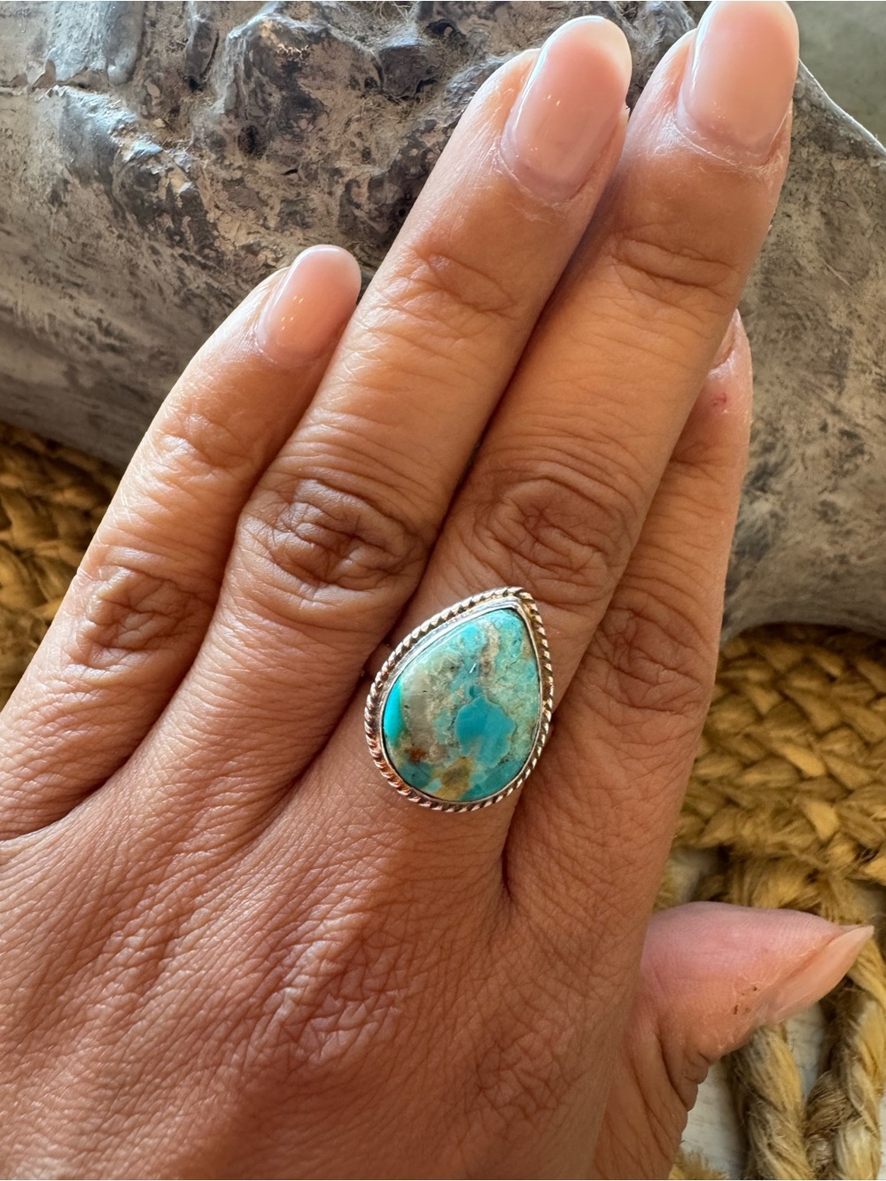 GENUINE KINGMAN TEAR DROP TURQUOISE RING